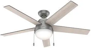 Hunter 52 inch Indoor Ceiling Fan with LED Light - Ceiling Fan with Pull Chain, For Bedroom, Living Room, or Kitchen, Standard Mount, No Remote, 5 Blades - Anslee 50230, Matte Silver Hunter 52 inch Indoor Ceiling Fan with LED Light - Ceiling Fan with Pull Chain, For Bedroom, Living Room, or Kitchen, Standard Mount, No Remote, 5 Blades - Anslee 50230, Matte Silver