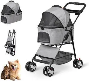 Pet Stroller 4 Wheels Dog Cat Stroller for Small Medium Dog Cats Carrier Jogger Travel Foldable Puppy with Detachable Carrier Pet Stroller 4 Wheels Dog Cat Stroller for Small Medium Dog Cats Carrier Jogger Travel Foldable Puppy with Detachable Carrier