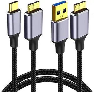 Vszerda 2 Pack Micro USB 3.0 Cable 6.6ft, USB 3.0 Type A Male to Micro B Cord, USB Type C to Micro B Cable Nylon Braided for Camera, Hard Drive Vszerda 2 Pack Micro USB 3.0 Cable 6.6ft, USB 3.0 Type A Male to Micro B Cord, USB Type C to Micro B Cable Nylon Braided for Camera, Hard Drive