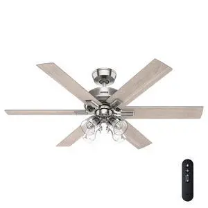 Hunter Fonthill Indoor Ceiling Fan With Light, Remote, 52-inch, Fresh White, Fast Install, 6-speeds (Brushed Nickel) Hunter Fonthill Indoor Ceiling Fan With Light, Remote, 52-inch, Fresh White, Fast Install, 6-speeds (Brushed Nickel)