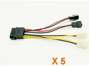 5PCS Computer Fan Power Cable 4Pin Molex to Four 3Pin Power Cable Adapter Connector 12v*2 or 5v*2 for CPU PC Case Fan Cables 5PCS Computer Fan Power Cable 4Pin Molex to Four 3Pin Power Cable Adapter Connector 12v*2 or 5v*2 for CPU PC Case Fan Cables