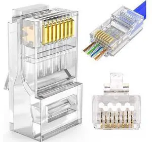 RJ45 Cat6 Cat6a Pass Through Connector 23AWG Ethernet Cable Ends for Solid Wire & Standard UTP Cable 50-Pack RJ45 Cat6 Cat6a Pass Through Connector 23AWG Ethernet Cable Ends for Solid Wire & Standard UTP Cable 50-Pack