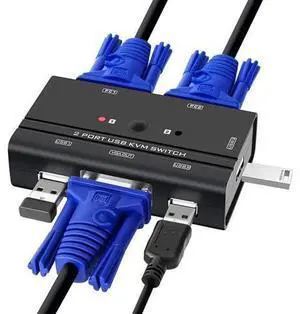 VGA USB KVM Switch, 2 Port VGA KVM Switcher Selector with Cables for 2PC Sharing 1 Video Monitor and 3 USB Devices Keyboard Mouse Printer Scanner VGA USB KVM Switch, 2 Port VGA KVM Switcher Selector with Cables for 2PC Sharing 1 Video Monitor and 3 USB Devices Keyboard Mouse Printer Scanner