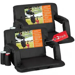 Wide Stadium Seat for Bleachers with Back Support -2 Pack Reclining Adults Camping Stadium Chair Extra Thick Cushion Bleacher Seats Waterproof Black Wide Stadium Seat for Bleachers with Back Support -2 Pack Reclining Adults Camping Stadium Chair Extra Thick Cushion Bleacher Seats Waterproof Black