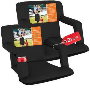 Wide Stadium Seat for Bleachers with Back Support -2 Pack Reclining Adults Camping Stadium Chair Extra Thick Cushion Bleacher Seats Waterproof Black Wide Stadium Seat for Bleachers with Back Support -2 Pack Reclining Adults Camping Stadium Chair Extra Thick Cushion Bleacher Seats Waterproof Black