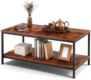 Nova Microdermabrasion 39.4in Industrial Coffee Table with Storage Shelf - Vintage Wood Look Rectangle Metal Frame Cocktail Table for Small Apartment Living Room Home Office - Rust Brown Nova Microdermabrasion 39.4in Industrial Coffee Table with Storage Shelf - Vintage Wood Look Rectangle Metal Frame Cocktail Table for Small Apartment Living Room Home Office - Rust Brown