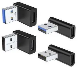 Vszerda 90 Degree USB to USB C Adapter 4 Pack, Up and Down Angle, Left and Right Angle Type C Female to A Male Converter Extender for PC, Laptop, USB A Charger, Power Bank and More (Black) Vszerda 90 Degree USB to USB C Adapter 4 Pack, Up and Down Angle, Left and Right Angle Type C Female to A Male Converter Extender for PC, Laptop, USB A Charger, Power Bank and More (Black)
