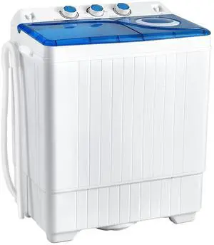COSTWAY Portable Washing Machine, Twin Tub 26lbs Capacity Laundry Washer, 18lbs Washer and 8lbs Spinner Combo with Timer Knobs, Built-in Drain Pump, Compact Washer for Home Dorm Apartment, Blue+White COSTWAY Portable Washing Machine, Twin Tub 26lbs Capacity Laundry Washer, 18lbs Washer and 8lbs Spinner Combo with Timer Knobs, Built-in Drain Pump, Compact Washer for Home Dorm Apartment, Blue+White
