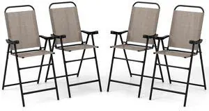 COSTWAY 4 Pieces Patio Folding Bar Chairs, High Top Patio Bar Chair with Metal Frame & Footrest, Outdoor Counter Height Chairs for Balcony, Garden & Poolside, Coffee (2, Coffee) COSTWAY 4 Pieces Patio Folding Bar Chairs, High Top Patio Bar Chair with Metal Frame & Footrest, Outdoor Counter Height Chairs for Balcony, Garden & Poolside, Coffee (2, Coffee)