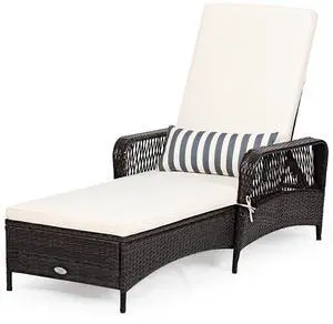 COSTWAY PE Rattan Chaise Lounge Chair, 6 Gear Adjustable Recliner with Armrest & Pillow, Wicker Outdoor Furniture for Deck, Patio (1, Brown) COSTWAY PE Rattan Chaise Lounge Chair, 6 Gear Adjustable Recliner with Armrest & Pillow, Wicker Outdoor Furniture for Deck, Patio (1, Brown)
