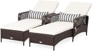 COSTWAY PE Rattan Chaise Lounge Chair, 6 Gear Adjustable Recliner with Armrest & Pillow, Wicker Outdoor Furniture for Deck, Patio (2, Brown) COSTWAY PE Rattan Chaise Lounge Chair, 6 Gear Adjustable Recliner with Armrest & Pillow, Wicker Outdoor Furniture for Deck, Patio (2, Brown)