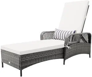 COSTWAY PE Rattan Chaise Lounge Chair, 6 Gear Adjustable Recliner with Armrest & Pillow, Wicker Outdoor Furniture for Deck, Patio (1, Gray) COSTWAY PE Rattan Chaise Lounge Chair, 6 Gear Adjustable Recliner with Armrest & Pillow, Wicker Outdoor Furniture for Deck, Patio (1, Gray)