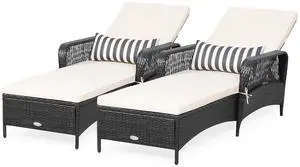 COSTWAY PE Rattan Chaise Lounge Chair, 6 Gear Adjustable Recliner with Armrest & Pillow, Wicker Outdoor Furniture for Deck, Patio (2, Black) COSTWAY PE Rattan Chaise Lounge Chair, 6 Gear Adjustable Recliner with Armrest & Pillow, Wicker Outdoor Furniture for Deck, Patio (2, Black)