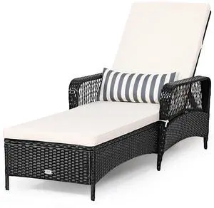 COSTWAY PE Rattan Chaise Lounge Chair Armrest Recliner Adjustable Pillow Black COSTWAY PE Rattan Chaise Lounge Chair Armrest Recliner Adjustable Pillow Black