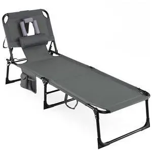 COSTWAY Tanning Chair with Face Hole, Folding Beach Lounge Chair with 4-Position Adjustable Backrest, Pillow & Side Pocket, Foldable Chaise Lounge Chair Outdoor for Sunbathing, Camping (1, Grey) COSTWAY Tanning Chair with Face Hole, Folding Beach Lounge Chair with 4-Position Adjustable Backrest, Pillow & Side Pocket, Foldable Chaise Lounge Chair Outdoor for Sunbathing, Camping (1, Grey)