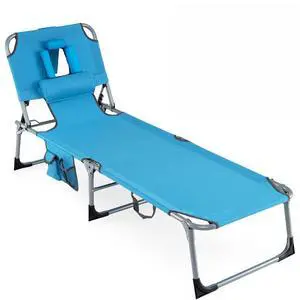 COSTWAY Tanning Chair with Face Hole, Folding Beach Lounge Chair with 4-Position Adjustable Backrest, Pillow & Side Pocket, Foldable Chaise Lounge Chair Outdoor for Sunbathing, Camping (1, Blue) COSTWAY Tanning Chair with Face Hole, Folding Beach Lounge Chair with 4-Position Adjustable Backrest, Pillow & Side Pocket, Foldable Chaise Lounge Chair Outdoor for Sunbathing, Camping (1, Blue)