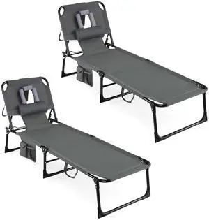 COSTWAY Tanning Chair with Face Hole, Folding Beach Lounge Chair with 4-Position Adjustable Backrest, Pillow & Side Pocket, Foldable Chaise Lounge Chair Outdoor for Sunbathing, Camping (2, Grey) COSTWAY Tanning Chair with Face Hole, Folding Beach Lounge Chair with 4-Position Adjustable Backrest, Pillow & Side Pocket, Foldable Chaise Lounge Chair Outdoor for Sunbathing, Camping (2, Grey)