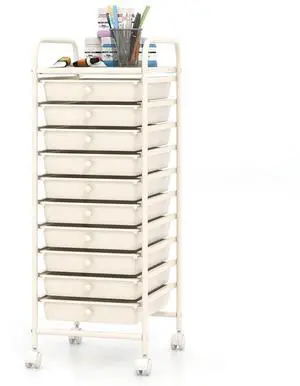 COSTWAY 10-Drawer Rolling Storage Cart, Utility Mobile Trolley with Removable Drawers & Universal Casters & 2 Brakes, Versatile Flexible Drawer Organizer Cart for Home, Office, White COSTWAY 10-Drawer Rolling Storage Cart, Utility Mobile Trolley with Removable Drawers & Universal Casters & 2 Brakes, Versatile Flexible Drawer Organizer Cart for Home, Office, White