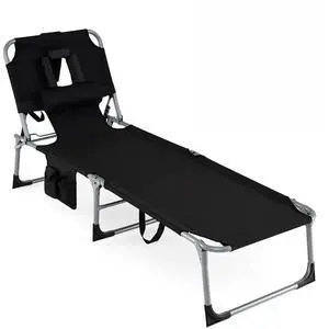 COSTWAY Tanning Chair with Face Hole, Folding Beach Lounge Chair with 4-Position Adjustable Backrest, Pillow & Side Pocket, Foldable Chaise Lounge Chair Outdoor for Sunbathing, Camping (1, Black) COSTWAY Tanning Chair with Face Hole, Folding Beach Lounge Chair with 4-Position Adjustable Backrest, Pillow & Side Pocket, Foldable Chaise Lounge Chair Outdoor for Sunbathing, Camping (1, Black)