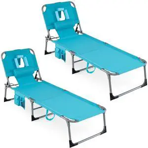 COSTWAY Tanning Chair with Face Hole, Folding Beach Lounge Chair with 4-Position Adjustable Backrest, Pillow & Side Pocket, Foldable Chaise Lounge Chair Outdoor for Sunbathing, Camping (2, Turquoise) COSTWAY Tanning Chair with Face Hole, Folding Beach Lounge Chair with 4-Position Adjustable Backrest, Pillow & Side Pocket, Foldable Chaise Lounge Chair Outdoor for Sunbathing, Camping (2, Turquoise)