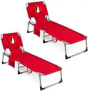 COSTWAY Tanning Chair with Face Hole, Folding Beach Lounge Chair with 4-Position Adjustable Backrest, Pillow & Side Pocket, Foldable Chaise Lounge Chair Outdoor for Sunbathing, Camping (2, Red) COSTWAY Tanning Chair with Face Hole, Folding Beach Lounge Chair with 4-Position Adjustable Backrest, Pillow & Side Pocket, Foldable Chaise Lounge Chair Outdoor for Sunbathing, Camping (2, Red)