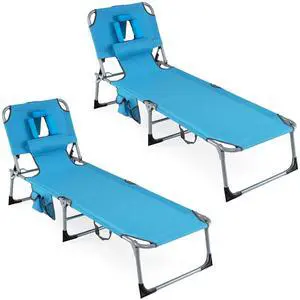 COSTWAY Tanning Chair with Face Hole, Folding Beach Lounge Chair with 4-Position Adjustable Backrest, Pillow & Side Pocket, Foldable Chaise Lounge Chair Outdoor for Sunbathing, Camping (2, Blue) COSTWAY Tanning Chair with Face Hole, Folding Beach Lounge Chair with 4-Position Adjustable Backrest, Pillow & Side Pocket, Foldable Chaise Lounge Chair Outdoor for Sunbathing, Camping (2, Blue)