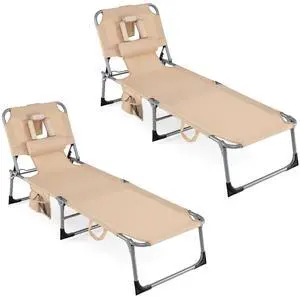 COSTWAY Tanning Chair with Face Hole, Folding Beach Lounge Chair with 4-Position Adjustable Backrest, Pillow & Side Pocket, Foldable Chaise Lounge Chair Outdoor for Sunbathing, Camping (2, Beige) COSTWAY Tanning Chair with Face Hole, Folding Beach Lounge Chair with 4-Position Adjustable Backrest, Pillow & Side Pocket, Foldable Chaise Lounge Chair Outdoor for Sunbathing, Camping (2, Beige)