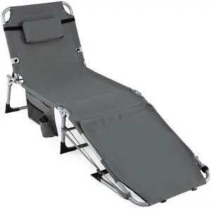 COSTWAY Tanning Chair with Face Hole, Folding Sun Bathing Lounge Chair with Armrest, Side Pocket & Protective Flap, Face Down Layout Chair for Beach, Patio, Pool, Outside (1, Grey) COSTWAY Tanning Chair with Face Hole, Folding Sun Bathing Lounge Chair with Armrest, Side Pocket & Protective Flap, Face Down Layout Chair for Beach, Patio, Pool, Outside (1, Grey)