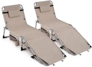 COSTWAY Tanning Chair with Face Hole, Folding Sun Bathing Lounge Chair with Armrest, Side Pocket & Protective Flap, Face Down Layout Chair for Beach, Patio, Pool, Outside (2, Beige) COSTWAY Tanning Chair with Face Hole, Folding Sun Bathing Lounge Chair with Armrest, Side Pocket & Protective Flap, Face Down Layout Chair for Beach, Patio, Pool, Outside (2, Beige)