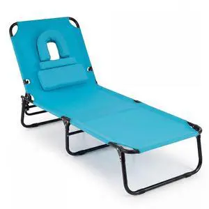 COSTWAY Tanning Chair with Face Hole, Pillows & Adjustable Backrest, Folding Chaise Lounge for Sunbathing, Beach, Seaside (1, Turquoise) COSTWAY Tanning Chair with Face Hole, Pillows & Adjustable Backrest, Folding Chaise Lounge for Sunbathing, Beach, Seaside (1, Turquoise)