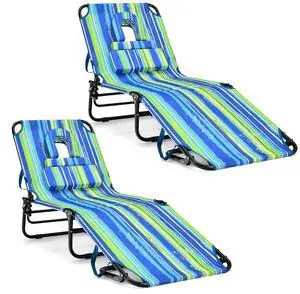 COSTWAY Tanning Chair with Face Hole, Pillows & Adjustable Backrest, Portable with Carrying Bag, Folding Beach Chaise Lounge for Sunbathing, Seaside (2, Blue & Green) COSTWAY Tanning Chair with Face Hole, Pillows & Adjustable Backrest, Portable with Carrying Bag, Folding Beach Chaise Lounge for Sunbathing, Seaside (2, Blue & Green)