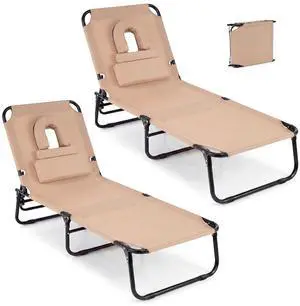 COSTWAY Tanning Chair with Face Hole, Pillows & Adjustable Backrest, Portable with Carrying Bag, Folding Beach Chaise Lounge for Sunbathing, Seaside (2, Beige) COSTWAY Tanning Chair with Face Hole, Pillows & Adjustable Backrest, Portable with Carrying Bag, Folding Beach Chaise Lounge for Sunbathing, Seaside (2, Beige)