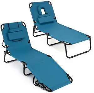 COSTWAY Tanning Chair with Face Hole, Pillows & Adjustable Backrest, Portable with Carrying Bag, Folding Beach Chaise Lounge for Sunbathing, Seaside (2, Blue) COSTWAY Tanning Chair with Face Hole, Pillows & Adjustable Backrest, Portable with Carrying Bag, Folding Beach Chaise Lounge for Sunbathing, Seaside (2, Blue)
