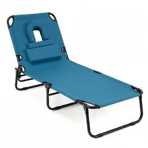 COSTWAY Tanning Chair with Face Hole, Pillows & Adjustable Backrest, Folding Chaise Lounge for Sunbathing, Beach, Seaside (1, Blue) COSTWAY Tanning Chair with Face Hole, Pillows & Adjustable Backrest, Folding Chaise Lounge for Sunbathing, Beach, Seaside (1, Blue)
