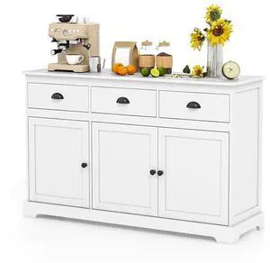 COSTWAY Sideboard Buffet Cabinet with Storage, Modern Coffee Bar Station with Drawers, Doors and Adjustable Shelves, Wooden Kitchen Storage Cabinet for Room (White) COSTWAY Sideboard Buffet Cabinet with Storage, Modern Coffee Bar Station with Drawers, Doors and Adjustable Shelves, Wooden Kitchen Storage Cabinet for Room (White)