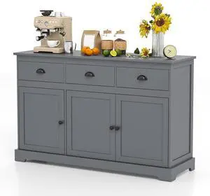 COSTWAY Sideboard Buffet Cabinet with Storage, Modern Coffee Bar Station with Drawers, Doors and Adjustable Shelves, Wooden Kitchen Storage Cabinet for Room (Gray) COSTWAY Sideboard Buffet Cabinet with Storage, Modern Coffee Bar Station with Drawers, Doors and Adjustable Shelves, Wooden Kitchen Storage Cabinet for Room (Gray)