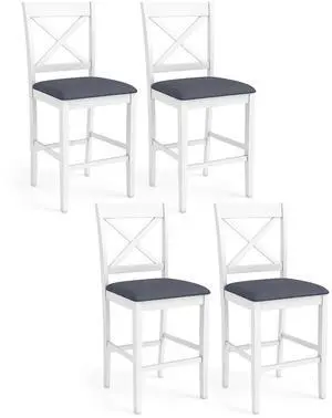 COSTWAY Bar Stools Set of 4, 24'' Counter Height Barstools with Rubber Wood Frame, Footrest, Mid Century Modern Kitchen Island Chairs for Home Bar Cafe (White) COSTWAY Bar Stools Set of 4, 24'' Counter Height Barstools with Rubber Wood Frame, Footrest, Mid Century Modern Kitchen Island Chairs for Home Bar Cafe (White)