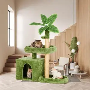 31.5in Multi-Level Cat Tower with Sisal Scratching Posts, Hidden Cave & Perch Platform, Large Cat Condo for 1-3 Cats, Eco-Friendly Pet Furniture with Realistic Leaves, Green 31.5in Multi-Level Cat Tower with Sisal Scratching Posts, Hidden Cave & Perch Platform, Large Cat Condo for 1-3 Cats, Eco-Friendly Pet Furniture with Realistic Leaves, Green
