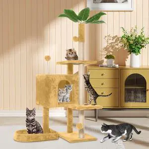 52in Multi-Level Cat Tower with Sisal Scratching Posts, Hidden Cave & Perch Platform, Large Cat Condo for 1-3 Cats, Eco-Friendly Pet Furniture with Realistic Leaves, Beige 52in Multi-Level Cat Tower with Sisal Scratching Posts, Hidden Cave & Perch Platform, Large Cat Condo for 1-3 Cats, Eco-Friendly Pet Furniture with Realistic Leaves, Beige