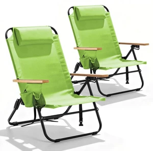 2 Pack Premium 5-Position Reclining Camping Chair - Portable Folding Lightweight Outdoor Chair with Wooden Armrests, Headrest & Pockets, 350lbs Heavy Duty for Beach, Patio, Light Green 2 Pack Premium 5-Position Reclining Camping Chair - Portable Folding Lightweight Outdoor Chair with Wooden Armrests, Headrest & Pockets, 350lbs Heavy Duty for Beach, Patio, Light Green