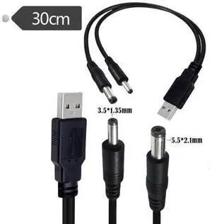 USB Power Cable TO DC 5.5*2.1mm 3.5*1.35mm 5521 5V2A3A Charging cable 2 in 1 cable 0.3m USB Power Cable TO DC 5.5*2.1mm 3.5*1.35mm 5521 5V2A3A Charging cable 2 in 1 cable 0.3m