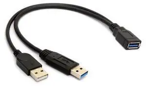 0.3MUSB 3.0 Female to Dual USB Male Extra Power Data Y Extension Splitter Cable Sync USB 3.0 Power Adapter Y cable 0.3MUSB 3.0 Female to Dual USB Male Extra Power Data Y Extension Splitter Cable Sync USB 3.0 Power Adapter Y cable