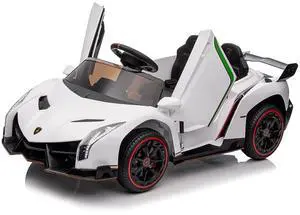 Winado 12V Ride on Car, Electric Vehicle Licensed Lamborghini Veneno for Kids, Electric Cars for Kids w/Parent Control, Hydraulic Doors, 3 Speeds, LED Headlights, Horn - White Winado 12V Ride on Car, Electric Vehicle Licensed Lamborghini Veneno for Kids, Electric Cars for Kids w/Parent Control, Hydraulic Doors, 3 Speeds, LED Headlights, Horn - White