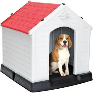 Large Plastic Dog House Indoor Outdoor Doghouse Dog Kennel Easy to Assemble Puppy Shelter with Air Vents Elevated Floor Waterproof Red Large Plastic Dog House Indoor Outdoor Doghouse Dog Kennel Easy to Assemble Puppy Shelter with Air Vents Elevated Floor Waterproof Red