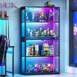 AODK Glass Display Cabinet with Glass Doors, 4-Tier Display Case with RGB Lights, Glass Cabinet Shelf for Collectibles and Storage, Black Curio Cabinet for Gaming Room AODK Glass Display Cabinet with Glass Doors, 4-Tier Display Case with RGB Lights, Glass Cabinet Shelf for Collectibles and Storage, Black Curio Cabinet for Gaming Room