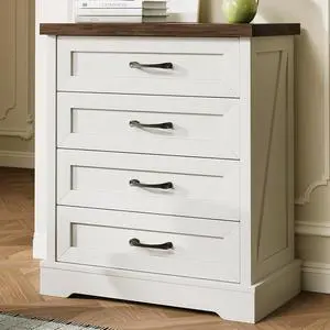 AODK White Farmhouse 4 Drawer Dresser for Bedroom, 39" Tall Engineered Wooden Chest of Drawers with Metal Handle, Modern Storage Cabinet and Organizers for Closet, Living Room, Entryway, Walnut Top AODK White Farmhouse 4 Drawer Dresser for Bedroom, 39" Tall Engineered Wooden Chest of Drawers with Metal Handle, Modern Storage Cabinet and Organizers for Closet, Living Room, Entryway, Walnut Top