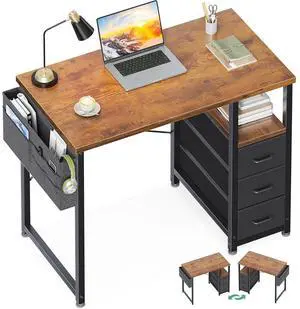 AODK 32 Inch Small Computer Desk with Fabric Drawers, Kids Study Desk for Bedroom, Home Office Desk with Storage Shelf & Bag for Small Space, Vintage AODK 32 Inch Small Computer Desk with Fabric Drawers, Kids Study Desk for Bedroom, Home Office Desk with Storage Shelf & Bag for Small Space, Vintage