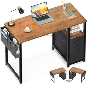 AODK 40 Inch Small Computer Desk with Fabric Drawers, Kids Study Desk for Bedroom, Home Office Desk with Storage Shelf & Bag for Small Space, Vintage AODK 40 Inch Small Computer Desk with Fabric Drawers, Kids Study Desk for Bedroom, Home Office Desk with Storage Shelf & Bag for Small Space, Vintage