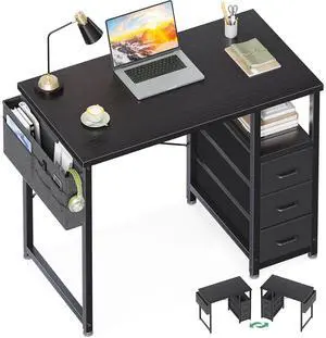 AODK 32 Inch Small Computer Desk with Fabric Drawers, Kids Study Desk for Bedroom, Home Office Desk with Storage Shelf & Bag for Small Space, Black AODK 32 Inch Small Computer Desk with Fabric Drawers, Kids Study Desk for Bedroom, Home Office Desk with Storage Shelf & Bag for Small Space, Black