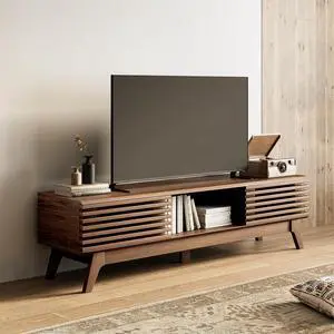 AODK 59" TV Stand for 55"/60"/65" TVs, Mid-Century Modern Fluted Entertainment Center with Sliding Doors, Storage Cabinets & Media Console Table, Living Room & Bedroom, Walnut AODK 59" TV Stand for 55"/60"/65" TVs, Mid-Century Modern Fluted Entertainment Center with Sliding Doors, Storage Cabinets & Media Console Table, Living Room & Bedroom, Walnut